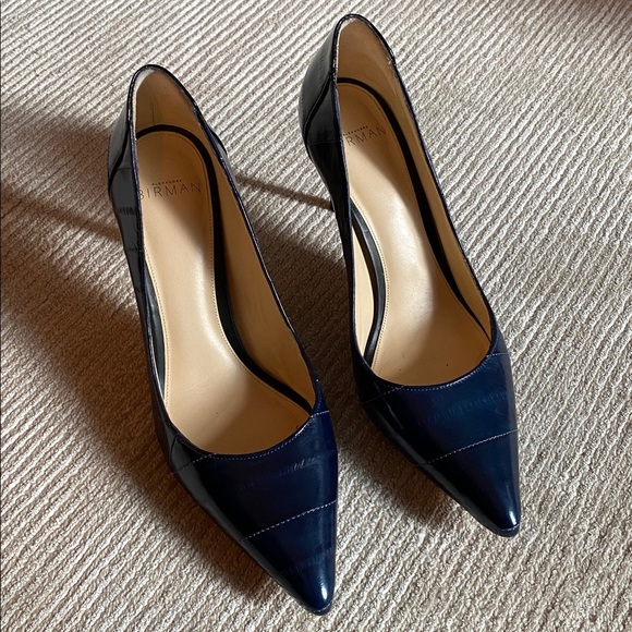 Alexandre Birman Textured Leather Two Tone Blue Black Python Pumps Heels 7.5 - Picture 3 of 15